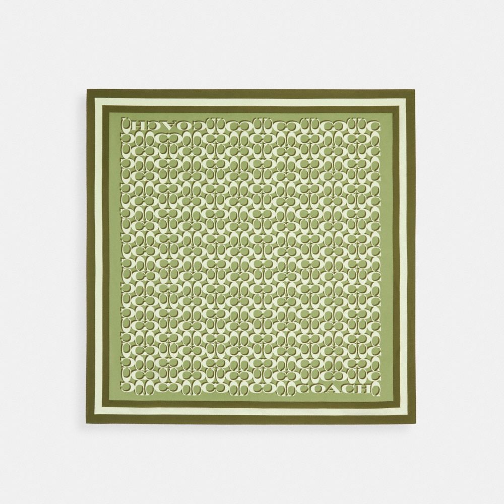 COACH®,SIGNATURE PRINT SILK SQUARE SCARF,Military Green,Front View