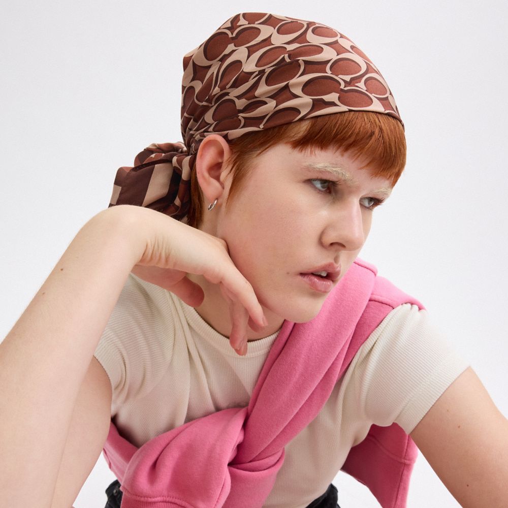 COACH®,Signature Print Silk Square Scarf,,Detail View