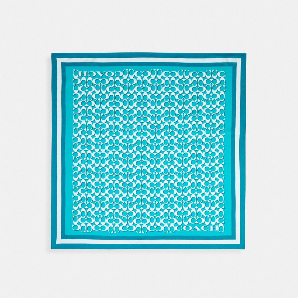 COACH®,SIGNATURE PRINT SILK SQUARE SCARF,Bright Turquoise,Front View