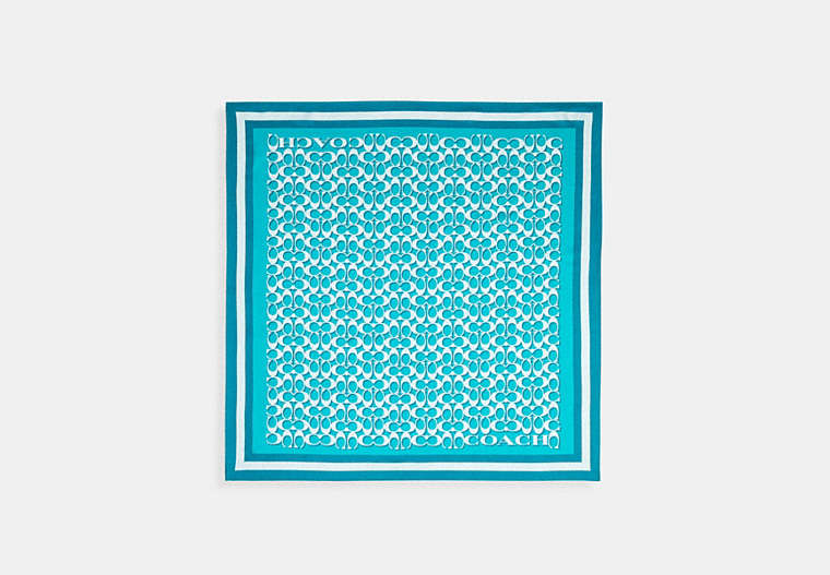 COACH®,SIGNATURE PRINT SILK SQUARE SCARF,Silk,Bright Turquoise,Front View