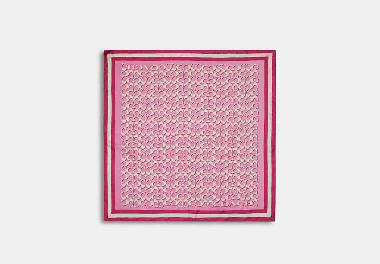 COACH®,SIGNATURE PRINT SILK SQUARE SCARF,Silk,Bold Pink,Front View