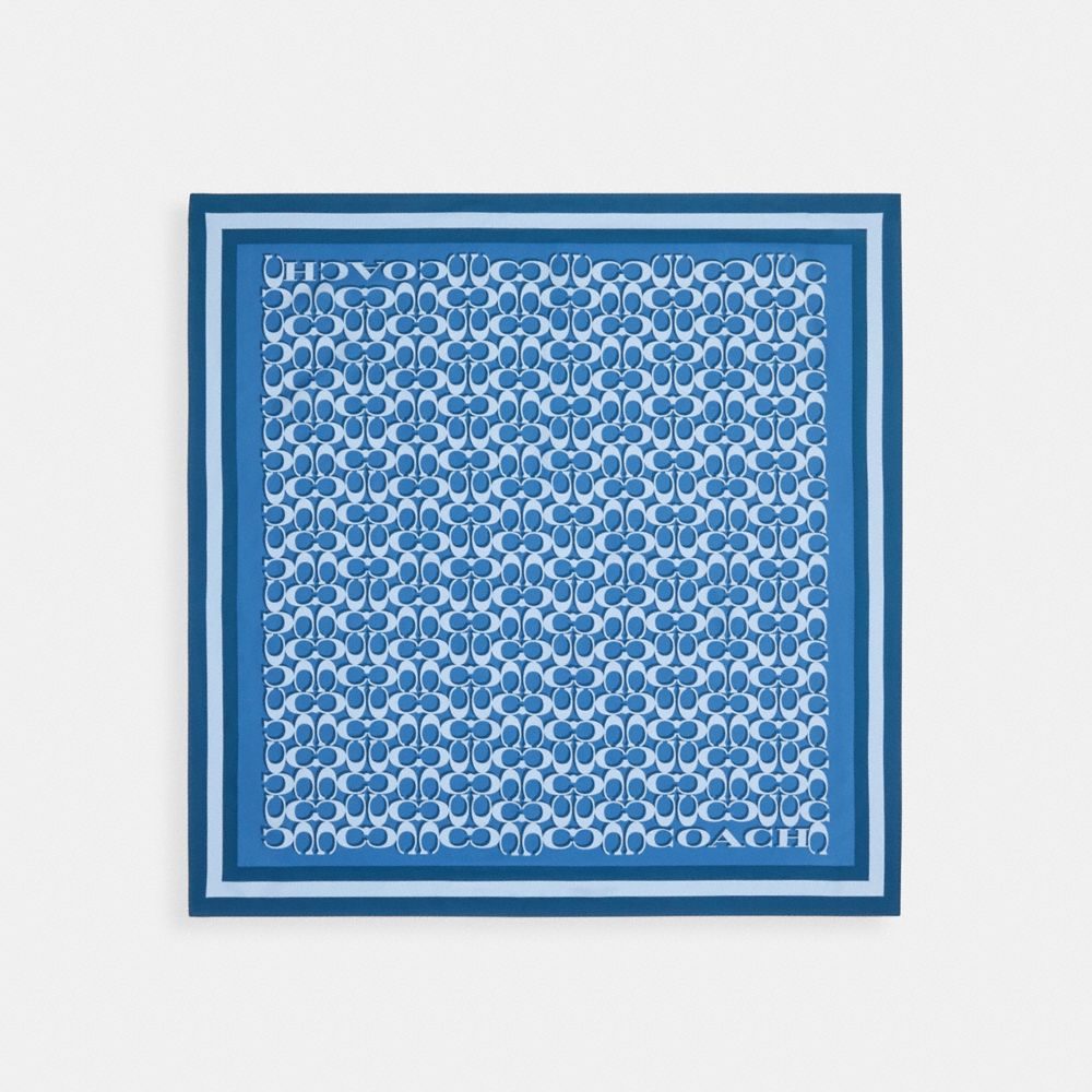 COACH®,SIGNATURE PRINT SILK SQUARE SCARF,Sky Blue,Front View