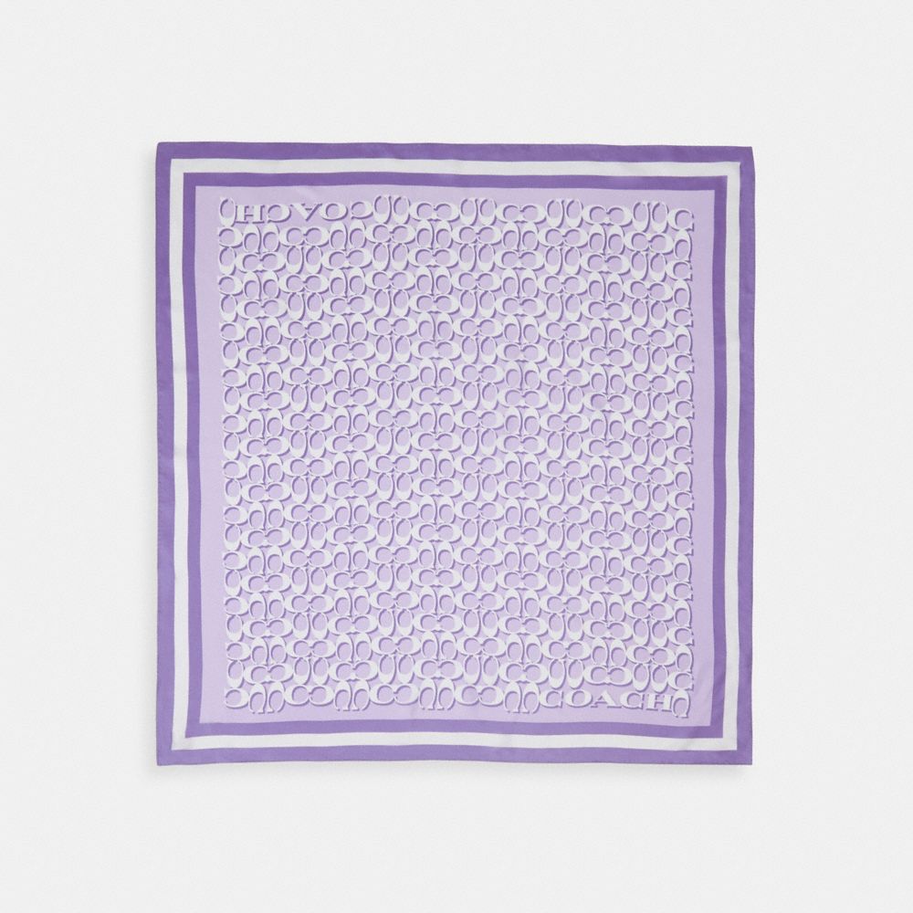 Shop Coach Outlet Signature Print Silk Square Scarf In Purple