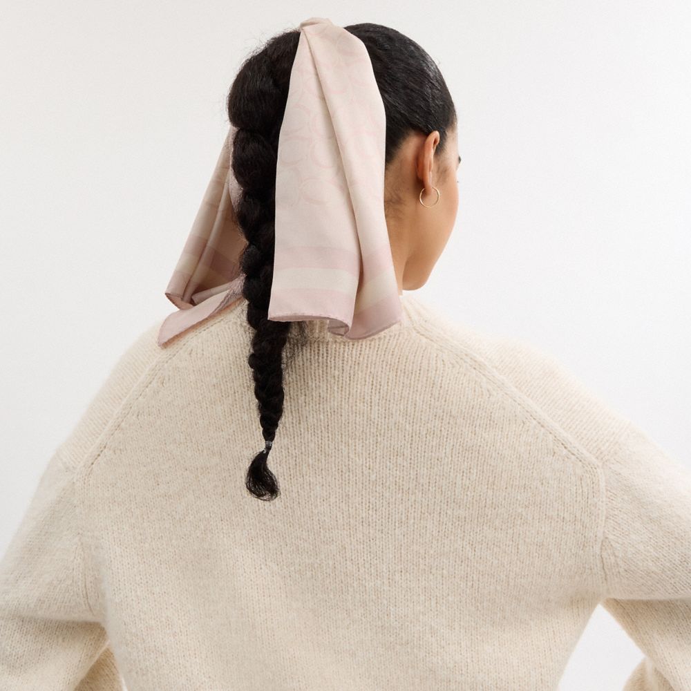 COACH®,Signature Print Silk Square Scarf,Silk,Rectangle,Logo,Stripe,Casual,Blush,Detail View