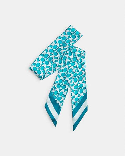 COACH®,SIGNATURE PRINT SILK SKINNY SCARF,Bright Turquoise,Front View