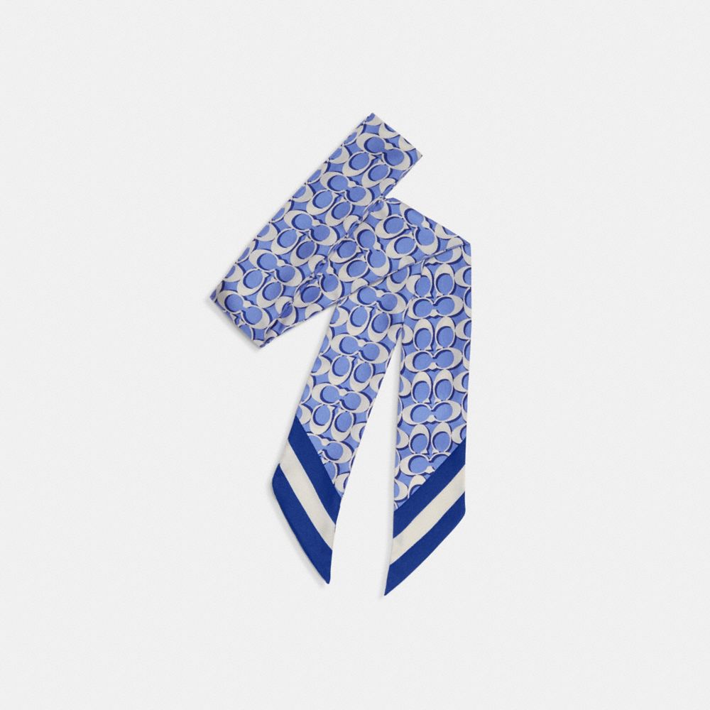 COACH®,SIGNATURE PRINT SILK SKINNY SCARF,Sport Blue,Front View