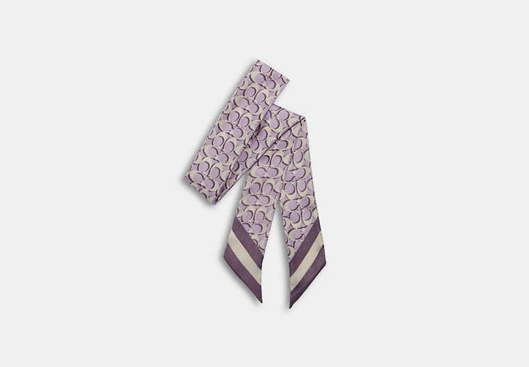 COACH®,SIGNATURE PRINT SILK SKINNY SCARF,Silk,Soft Lilac,Front View