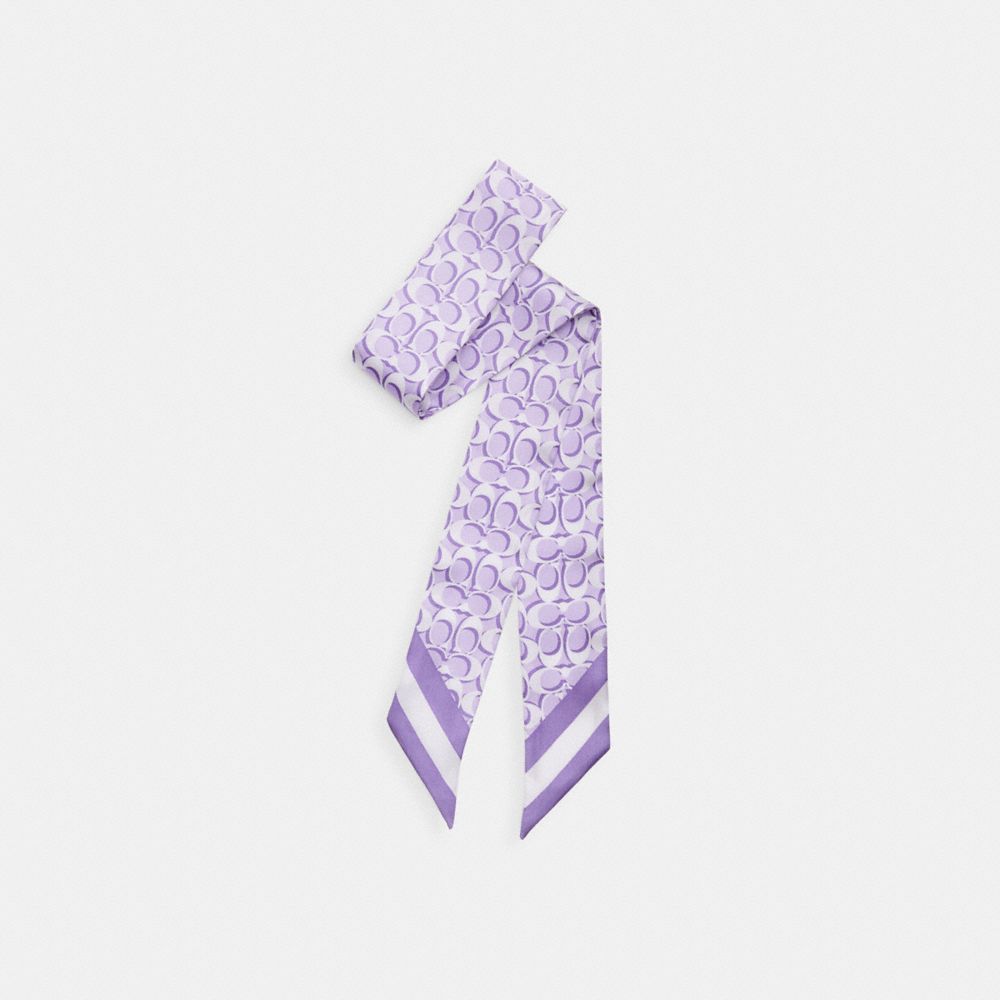 COACH®,SIGNATURE PRINT SILK SKINNY SCARF,Light Violet,Front View