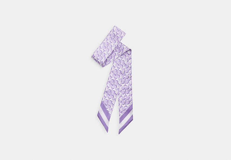 COACH®,SIGNATURE PRINT SILK SKINNY SCARF,Silk,Light Violet,Front View