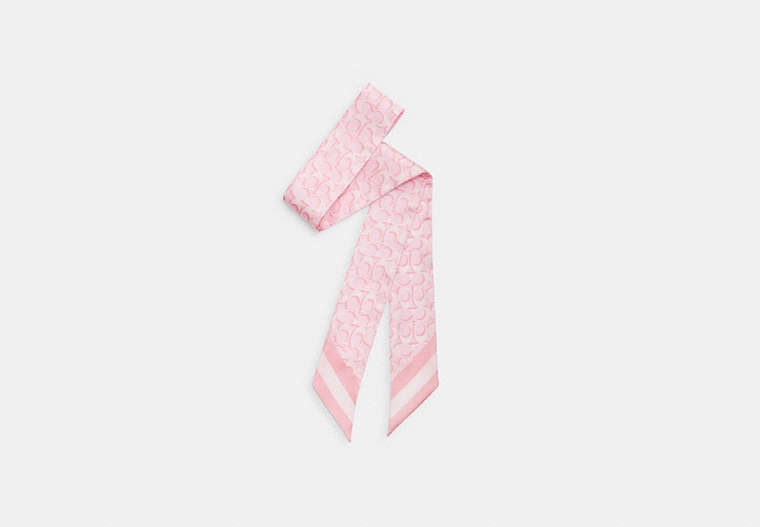 Coach Outlet Signature Print Silk Skinny Scarf In Pink