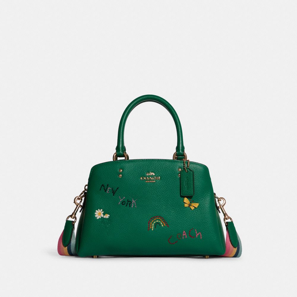 COACH®,MINI LILLIE CARRYALL WITH DIARY EMBROIDERY,Gold/Green Multi,Front View
