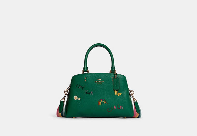 COACH®,MINI LILLIE CARRYALL WITH DIARY EMBROIDERY,Gold/Green Multi,Front View