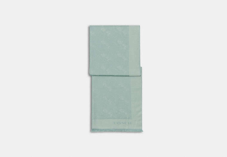 COACH®,HORSE AND CARRIAGE DOT PRINT WRAP,wool,Light Teal,Front View