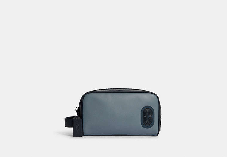 COACH®,SMALL TRAVEL KIT WITH COACH PATCH,Small,Gunmetal/Grey Sky Multi,Front View