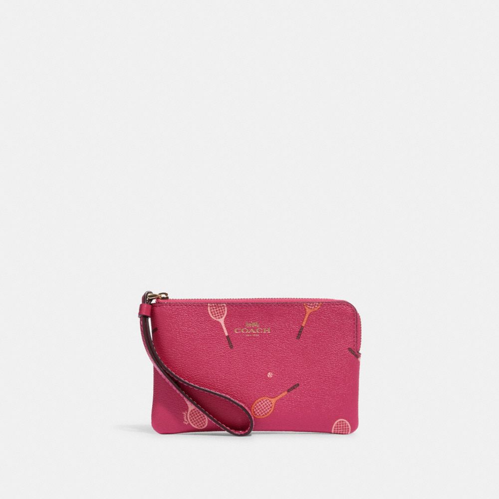 Corner Zip Wristlet With Racquet Print