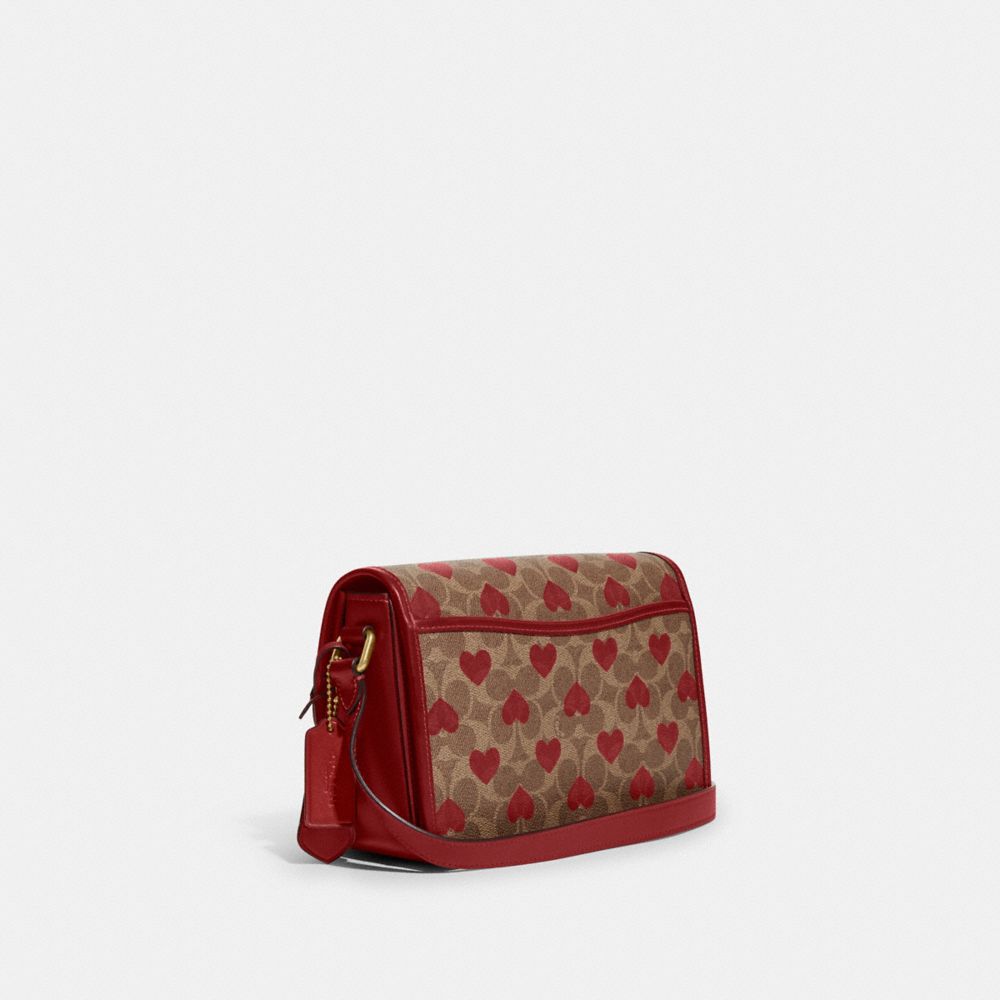 Coach Coated Canvas Signature With Heart Print Slim Card Tan Red