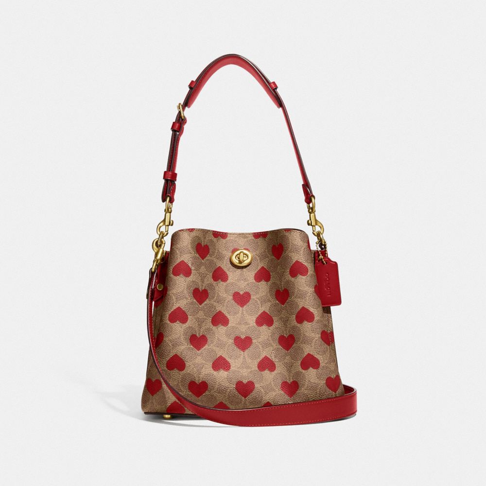 Coach Willow Bucket Bag in Signature Canvas with Heart Print