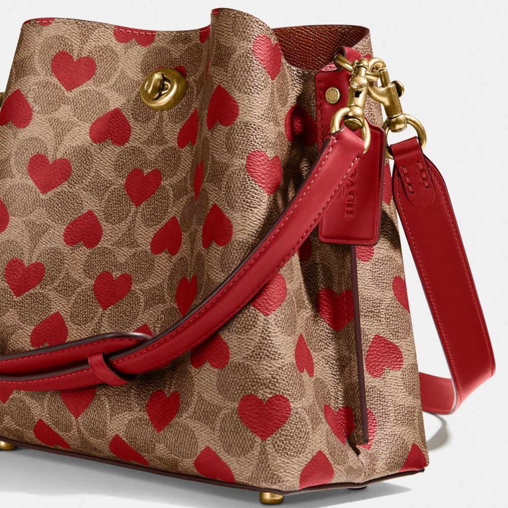 Coach Willow Bucket Bag in Signature Canvas with Heart Print