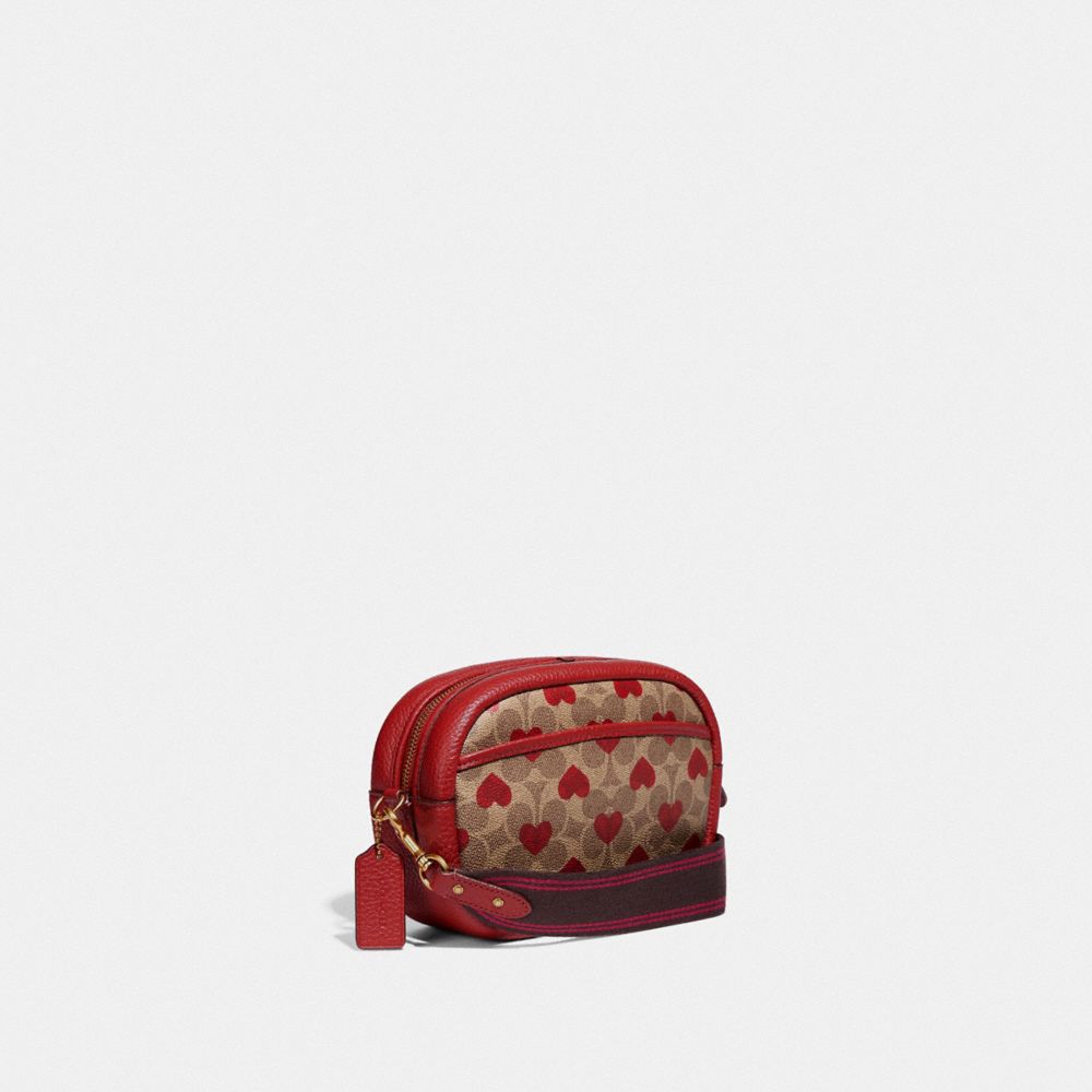 Coach Canvas Signature Heart Print Camera Bag - Tan Red Apple