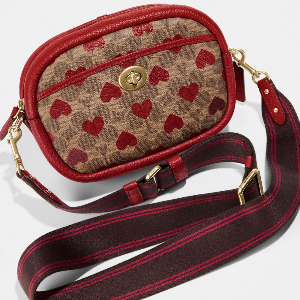 COACH Coated Canvas Signature With Heart Print Coin Case