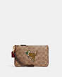 COACH®,LUNAR NEW YEAR SMALL WRISTLET IN SIGNATURE CANVAS WITH TIGER REXY,Signature Coated Canvas/Smooth Leather,...,Brass/Tan 1941 Red Multi,Front View