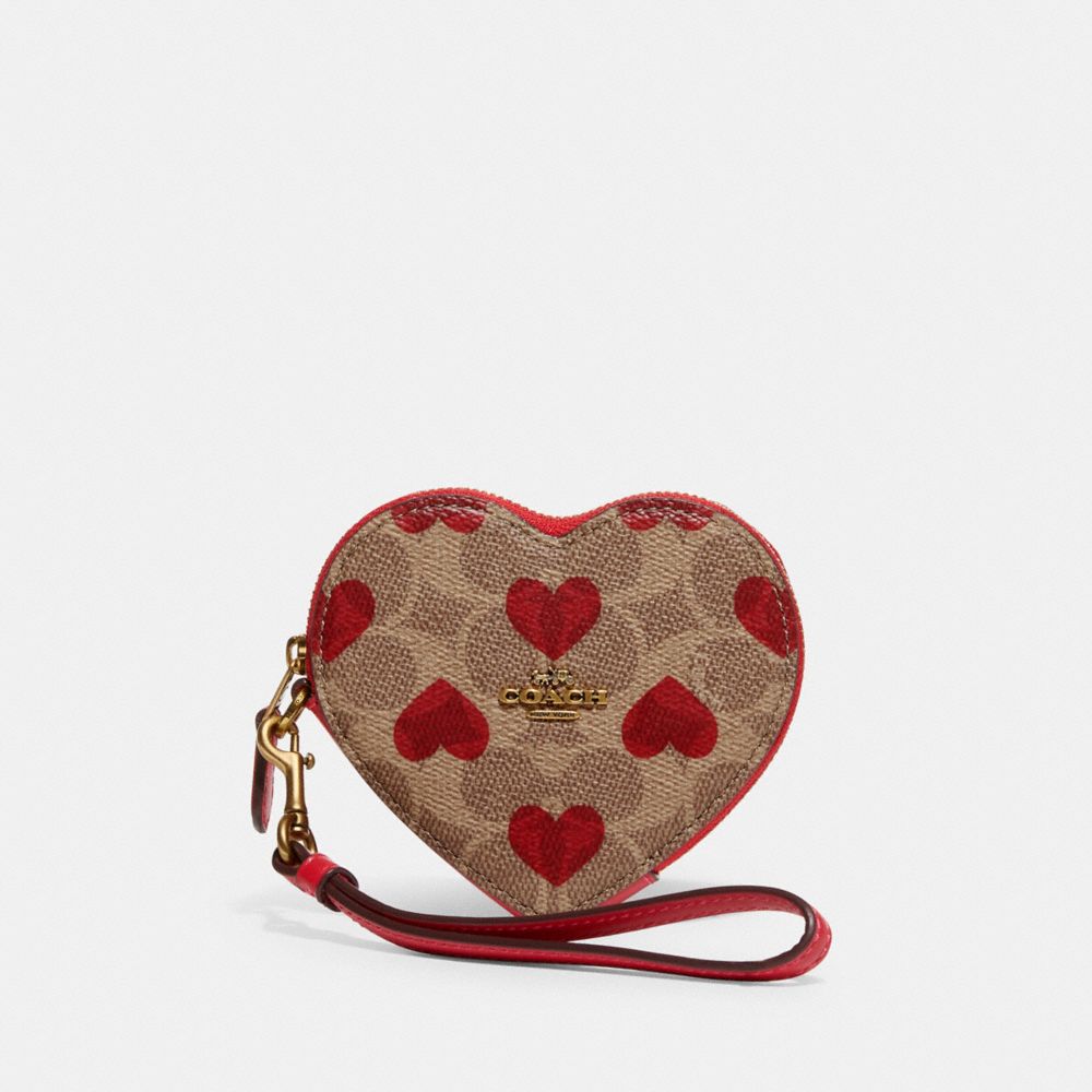 COACH® | Heart Coin Case In Signature Canvas With Heart Print