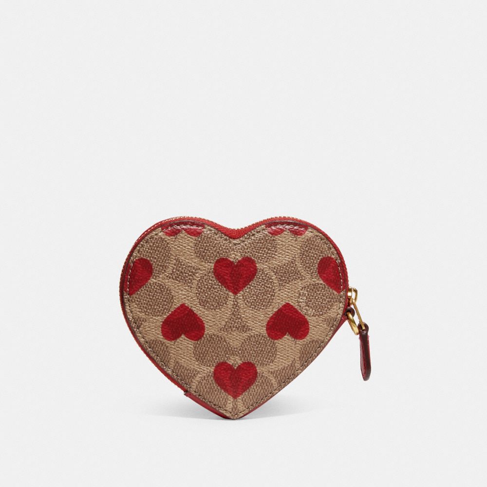 Heart Coin Case In Signature Canvas With Heart Print