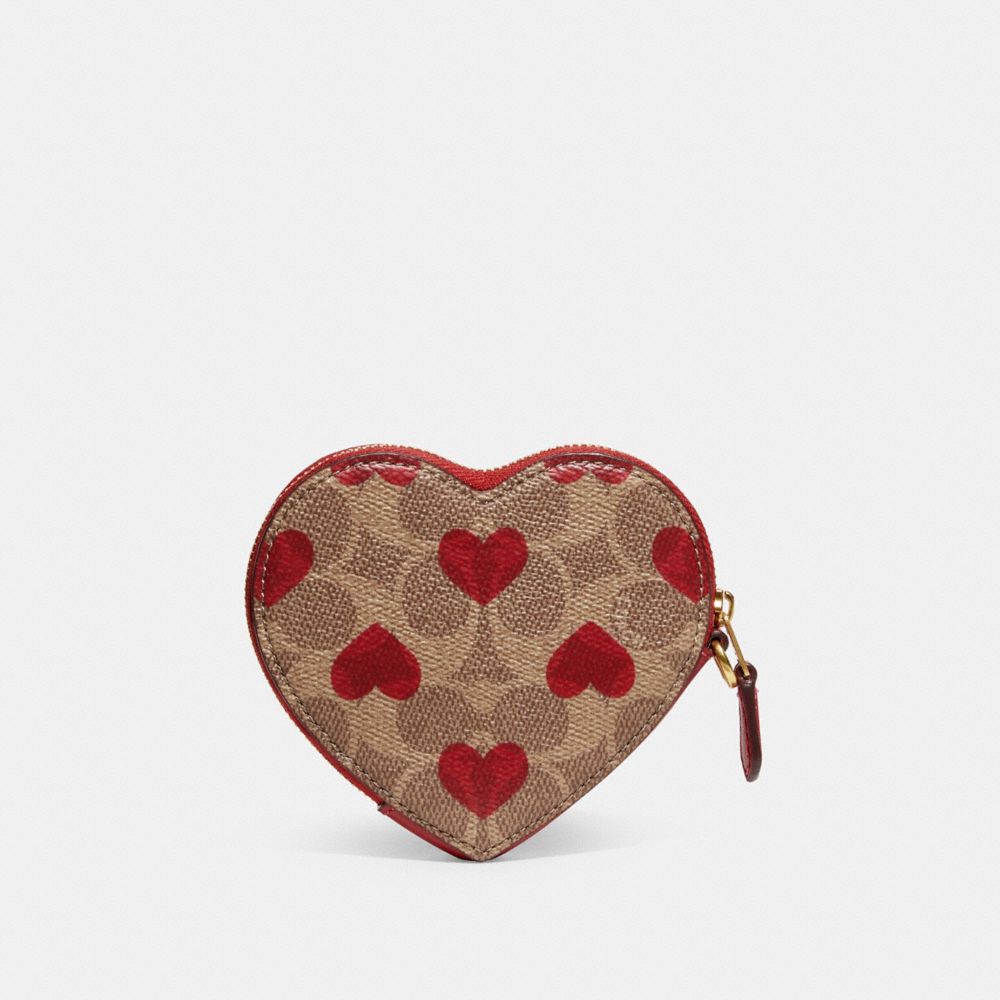 COACH®  Heart Coin Case In Signature Canvas With Heart Print