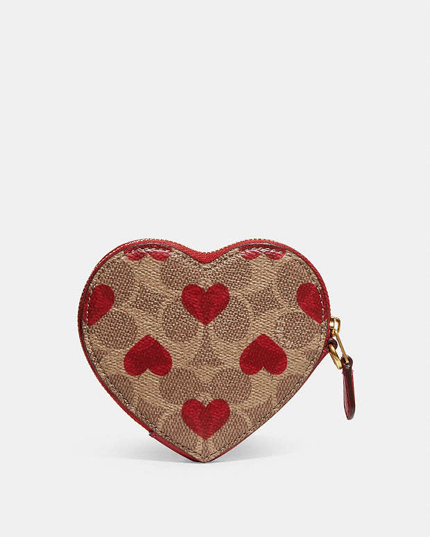 COACH® | Heart Coin Case In Signature Canvas With Heart Print