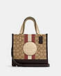 COACH®,DEMPSEY TOTE 22 IN SIGNATURE JACQUARD WITH STRIPE AND COACH PATCH,Small,Gold/Khaki/Vintage Mauve Multi,Front View