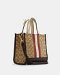 COACH®,DEMPSEY TOTE 22 IN SIGNATURE JACQUARD WITH STRIPE AND COACH PATCH,Small,Gold/Khaki/Vintage Mauve Multi,Angle View