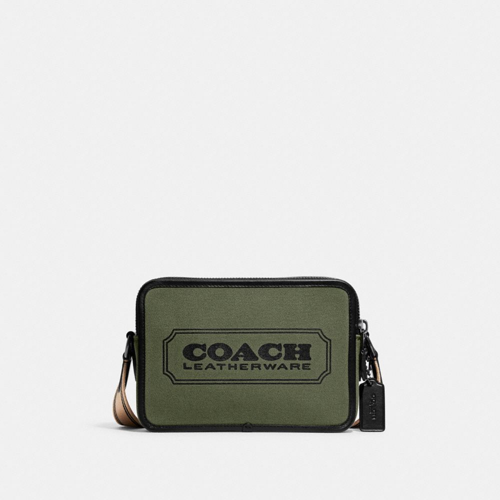COACH®,Charter Crossbody 24 in Organic Cotton Canvas,Army Green/Black Copper,Front View image number 0