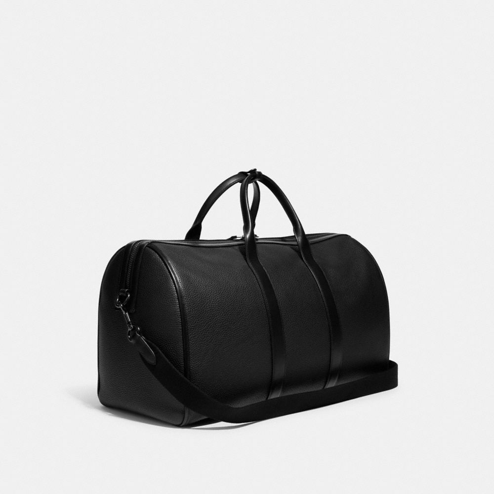 COACH®,Gotham Duffle Bag,Leather,Duffle Bag,Logo,Lined,Travel,Black,Angle View