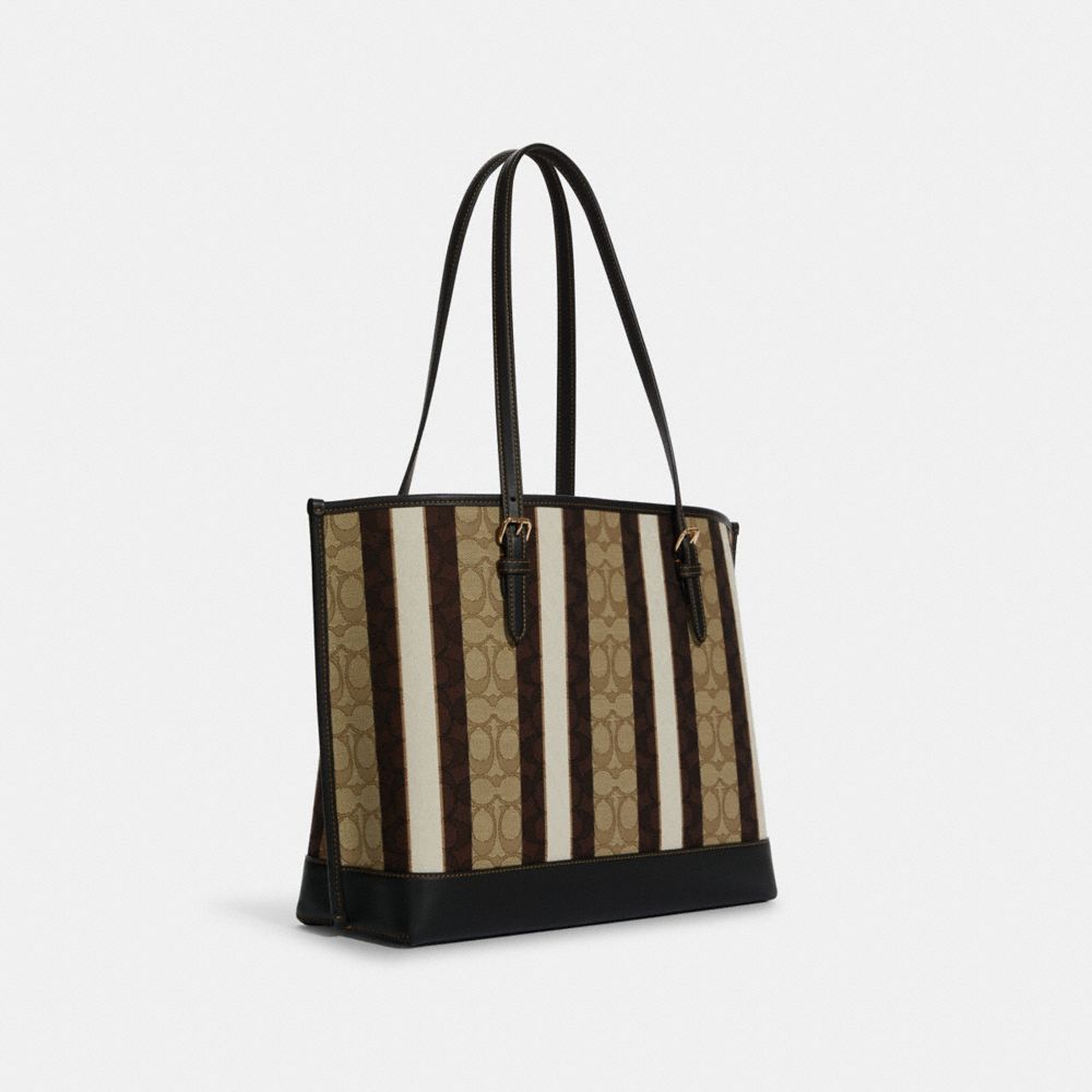 COACH®,MOLLIE TOTE BAG IN SIGNATURE JACQUARD WITH STRIPES,Large,Gold/Khaki Black Multi,Angle View