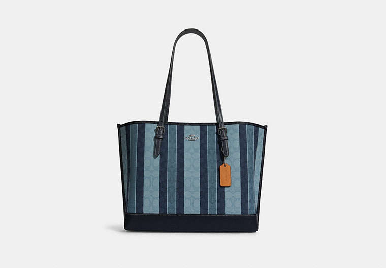 COACH®,MOLLIE TOTE BAG IN SIGNATURE JACQUARD WITH STRIPES,Signature Jacquard,Large,Silver/Midnight Multi,Front View
