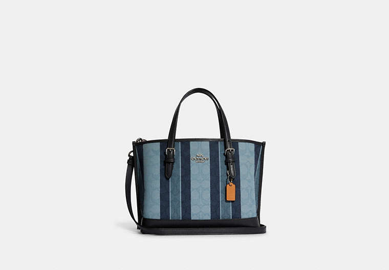 COACH®,MOLLIE TOTE 25 IN SIGNATURE JACQUARD WITH STRIPES,Signature Jacquard,Large,Silver/Midnight Multi,Front View