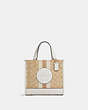 COACH®,DEMPSEY TOTE BAG IN SIGNATURE JACQUARD WITH STRIPE AND COACH PATCH,Jacquard,Medium,Anniversary,Gold/Light Khaki Chalk,Front View
