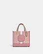 COACH®,DEMPSEY TOTE 22 IN SIGNATURE JACQUARD WITH STRIPE AND COACH PATCH,Jacquard,Medium,Anniversary,Gold/True Pink Multi,Front View