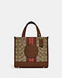 COACH®,DEMPSEY TOTE 22 IN SIGNATURE JACQUARD WITH STRIPE AND COACH PATCH,Jacquard,Medium,Anniversary,Im/Khaki/Saddle Multi,Front View