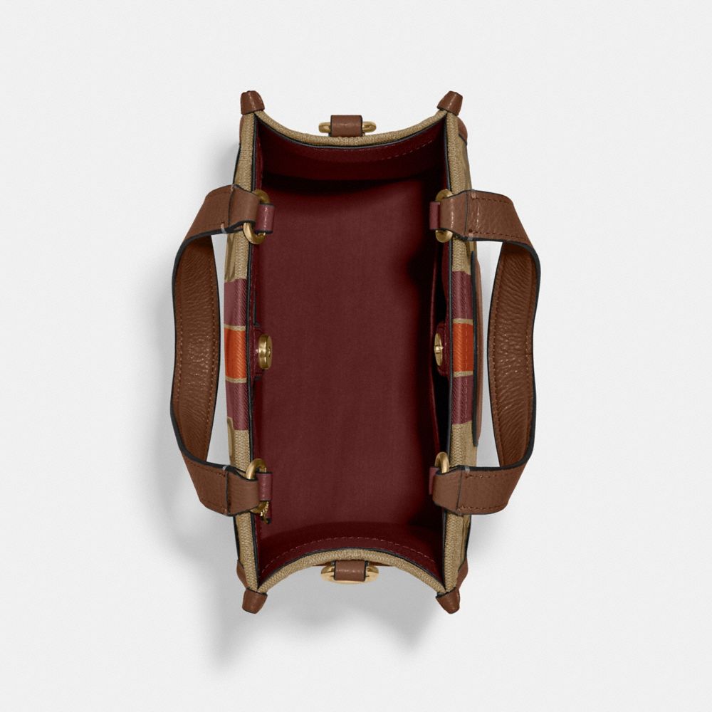 COACH®,Dempsey Tote Bag In Signature Jacquard With Stripe And Coach Patch,Cotton Blend,Recycled Polyester,Leather,Tote,Stu...,Multi Color,Inside View,Top View