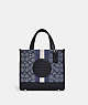 COACH®,DEMPSEY TOTE 22 IN SIGNATURE JACQUARD WITH STRIPE AND COACH PATCH,Jacquard,Medium,Anniversary,Silver/Denim/Midnight Navy Multi,Front View
