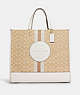 COACH®,DEMPSEY TOTE 40 IN SIGNATURE JACQUARD WITH STRIPE AND COACH PATCH,Jacquard,Large,Office,Gold/Light Khaki Chalk,Front View