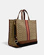 COACH®,DEMPSEY TOTE 40 IN SIGNATURE JACQUARD WITH STRIPE AND COACH PATCH,Jacquard,Large,Office,Im/Khaki/Saddle Multi,Angle View