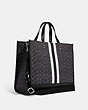 COACH®,DEMPSEY TOTE 40 IN SIGNATURE JACQUARD WITH STRIPE AND COACH PATCH,Jacquard,Large,Office,Silver/Black Smoke Black Multi,Angle View