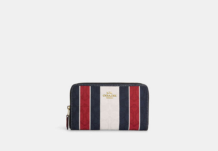 COACH®,MEDIUM ID ZIP WALLET IN SIGNATURE JACQUARD WITH STRIPES,Signature Jacquard,Mini,Gold/Chalk Multi,Front View