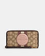 COACH®,DEMPSEY LARGE PHONE WALLET IN SIGNATURE JACQUARD WITH STRIPE AND COACH PATCH,Gold/Khaki/Vintage Mauve Multi,Front View