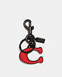 COACH®,SIGNATURE KEY FOB,Leather/Metal,Mini,Sport Red,Front View