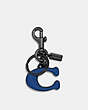 COACH®,SIGNATURE KEY FOB,Leather/Metal,Mini,Blue Fin,Front View