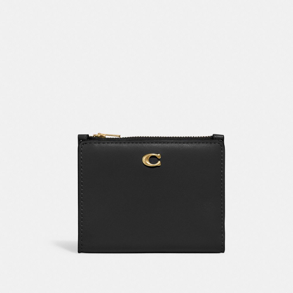 COACH®,BIFOLD SNAP WALLET,Mini,Brass/Black,Front View image number 0