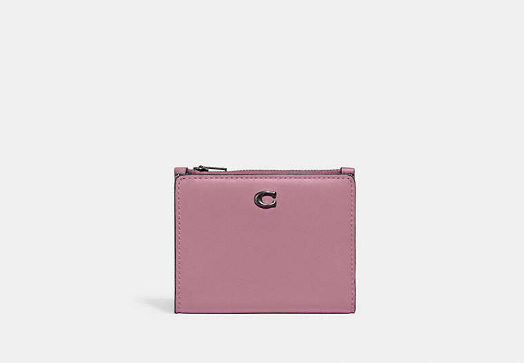 COACH®,BIFOLD SNAP WALLET,Refined Calf Leather,Mini,Pewter/Violet Orchid,Front View